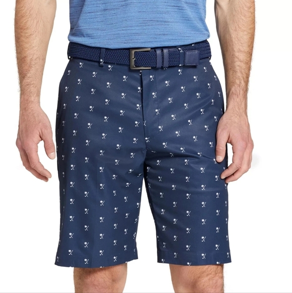 Walter Hagen New Perfect 11 Flat Front Palm Navy Blue Golf Shorts Mens SZ 30 - Picture 1 of 13